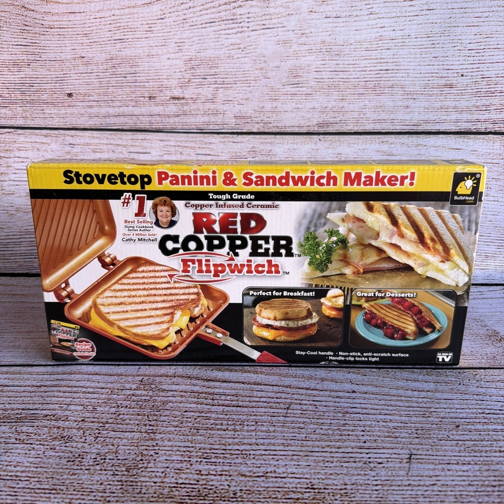 Red Copper Flipwich Non-Stick Stovetop Sandwich & Panini Maker New NIB